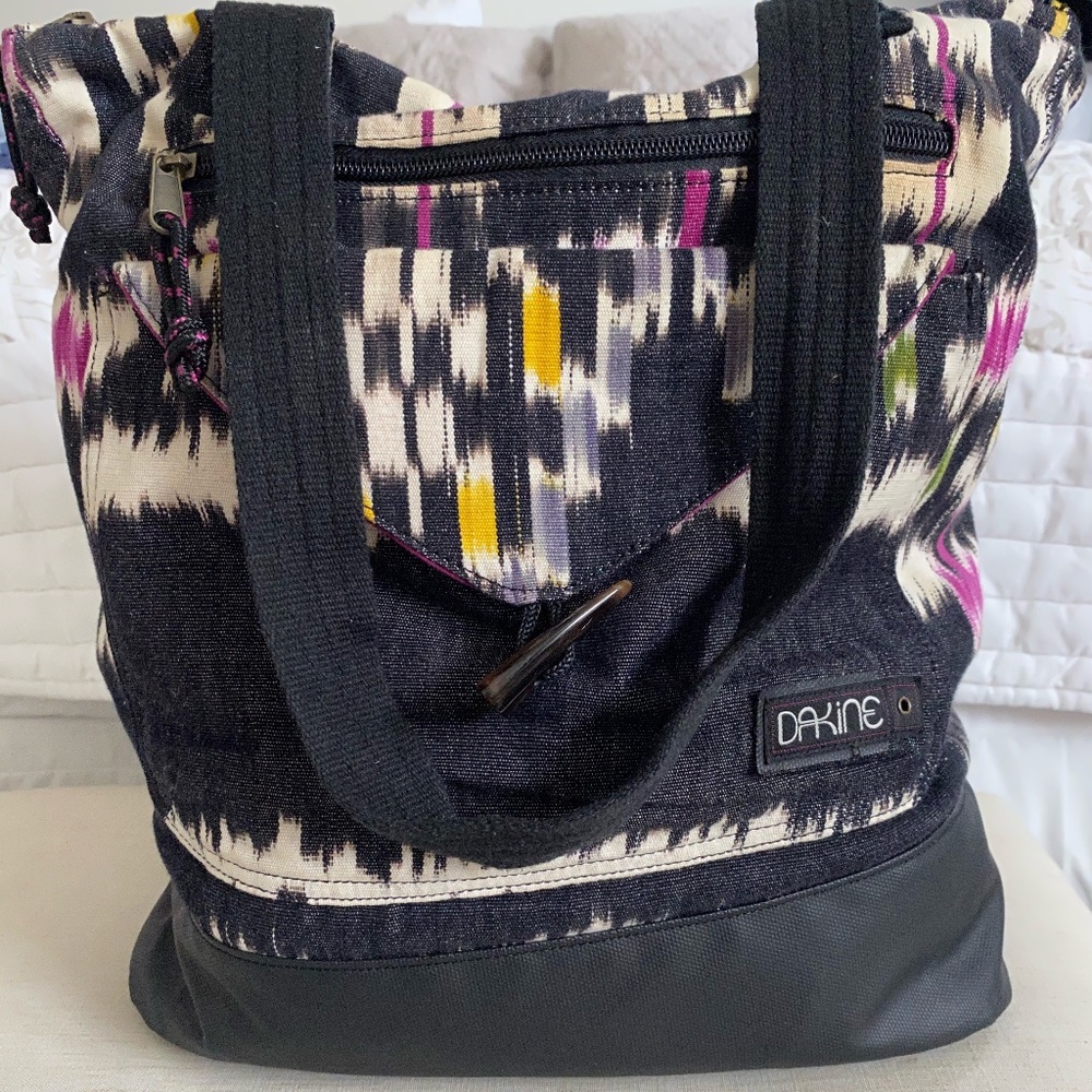 Dakine Black White Patterned Tote with Pink and Yellow Accents